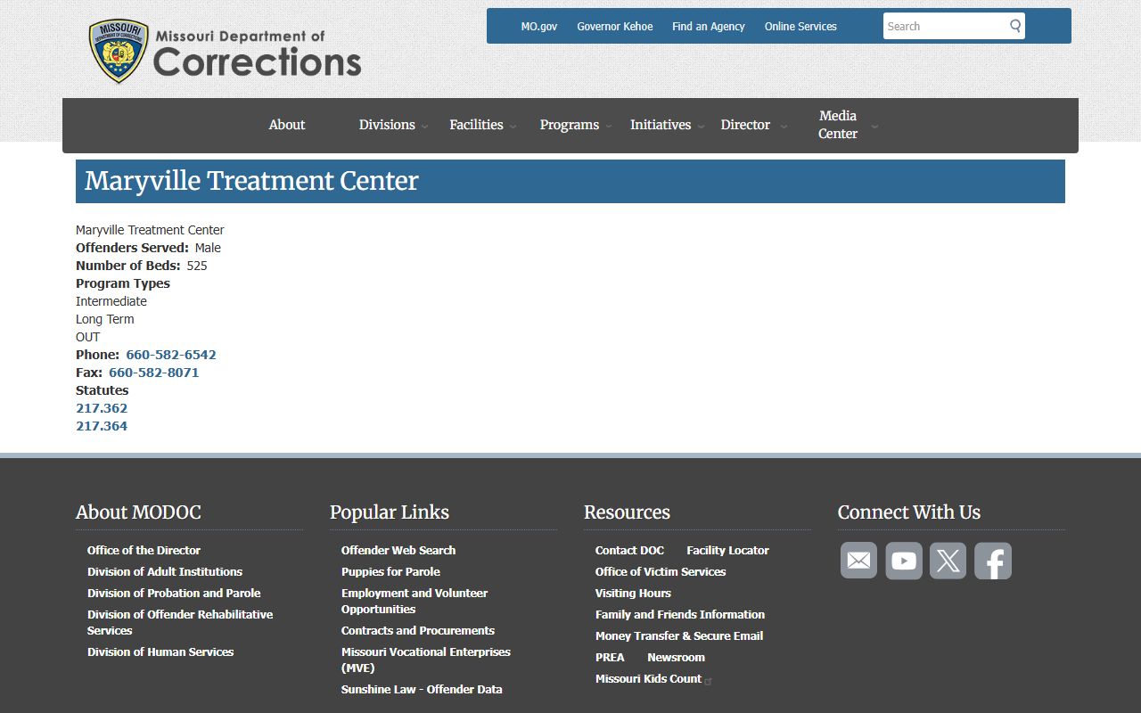 Missouri DOC Maryville Treatment Center facility page