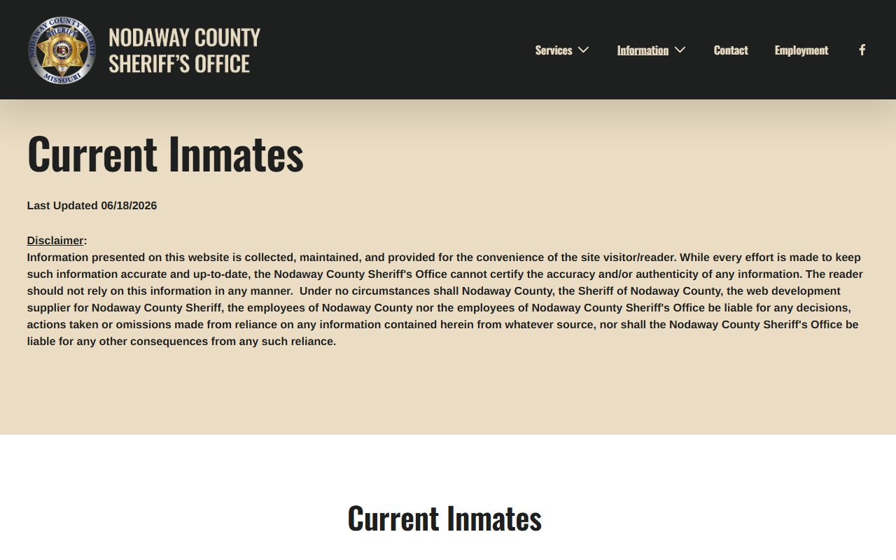 Nodaway County current inmates roster with mugshot thumbnails and charge information